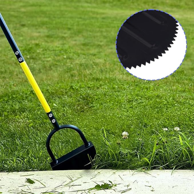 Half Moon Edger Lawn Tool, Manual Step Edger Saw Tooth Garden Hand Edging Shovel with Steel Long Handle for Yard Landscaping Borders Sidewalk Driveways Cable Burying Maintenance Flower Beds Grass