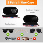 Double Eyeglasses Case, Hard Shell Dual Sunglasses Organizer with Zipper Clip Travel Glasses Storage for Women Men