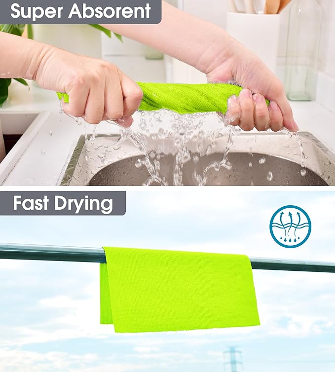 KitchLife Microfiber Cleaning Cloth Roll, 100 Pack - Tear-Away Microfiber Paper Towels, Lint-Free, Reusable, Washable for Kitchen, Car, Dishes, and Sensitive Surfaces (Neon Green)