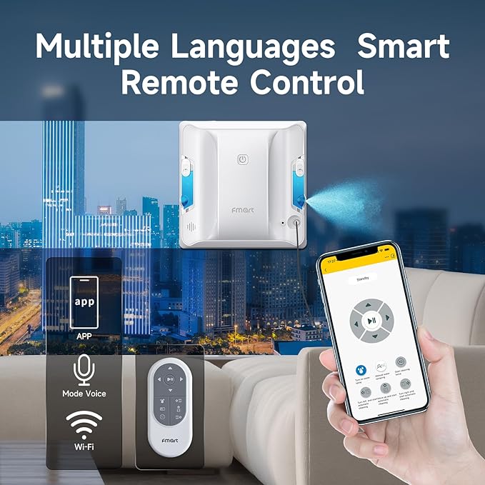FMART W7 Window Cleaning Robot – Dual Nozzles Ultrasonic Spray, 4000Pa Suction, AI Path Planning, Edge Detection, Anti-Slip Safety, App Control Window Cleaner Robot for Indoor/Outdoor Glass & Tiles