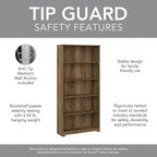 Bush Furniture Tall 5 Shelf Bookcase, Large Open Bookshelf, Sturdy Display Cabinet for Living Room or Home Office, Cabot Collection, Reclaimed Pine