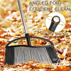 Heavy Duty Outdoor Broom - 15.7'' Wide, Long Handle, Angle Broom with Stiff Bristles for Patio, Garden, Garage, Yard (Black)