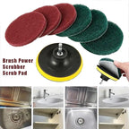 4 Inch Drill Powered Brush Tile Scrubber Scouring Pads,6 Scrubbing Pads with 4 Inch Pad Holder,1Quick Change Hex Shaft for Kitchen Bathroom Grout Tub Grill Cleans Large Flat Areas
