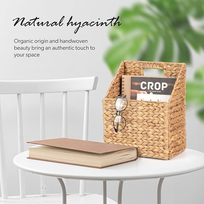 Wicker Hanging Storage Basket (10,5"Lx6,5"Wx13"H), Set of 2 Wall Baskets, Water Hyacinth Baskets, Wall Decor Hyacinth Basket Hanging for Organizing Files, Mails, Books, Accessories