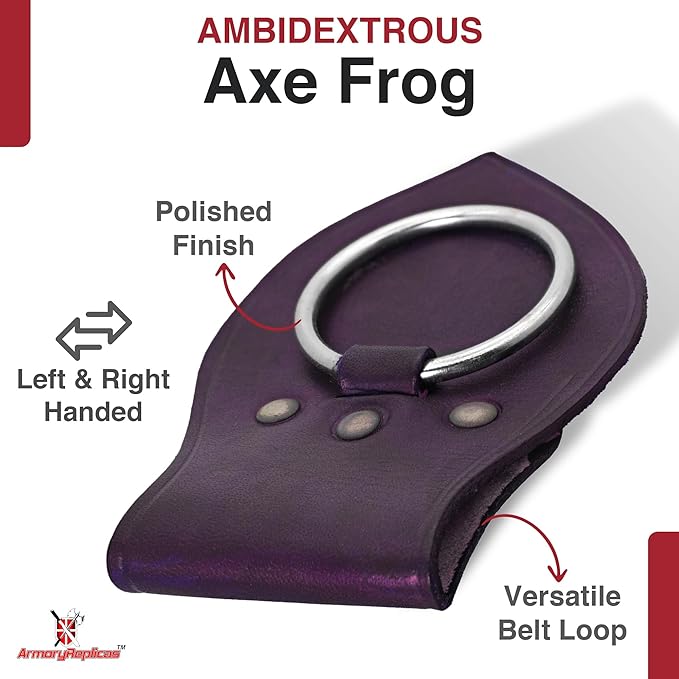 Armory Replicas - Genuine Rawhide Leather Universal Axe Frog - Medieval Hand Crafted O-Ring Funcitonal Outdoor Costume LARP Weapon Holder