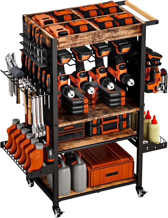 Heavy-duty metal tool organizer,Premium thickened wood panels,tool organizer 5 Layers + 5 Side Hooks Integrated Design Tool Organizers and Storage