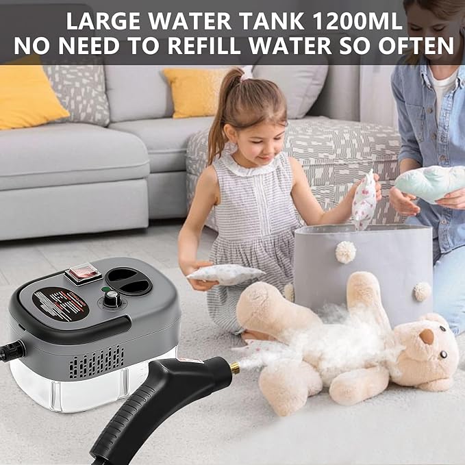 Handheld Steam Cleaner, Steamer for Cleaning, 2500W Pressurized Steam Cleaner with 1.2L Water Tank and 6 Attachments, Portable Steamer Cleaner for Home Car Kitchen Bathroom Furniture Tile Grout, Gray