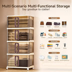 217Qt Plastic Storage Bins with Lid, Stackable Storage Bins with Wheels & Sliding Door, Collapsible Storage Box for Closet Organizers and Storage Box for Home and Office, Coffee, 4 Pack