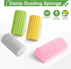 4-Pack Damp Clean Duster Sponge,Damp Dusting Sponge,Duster Baseboard Cleaner Sponge with Ridges,Reusable Wet Duster Sponge,Household Cleaning Sponges for Blinds(Grey,Yellow,Pink,Green)