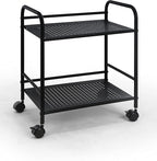 SunnyPoint 2-Tier Metal Rolling Utility Cart – Mobile Storage Shelf with Caster Wheels – Small Space Organizer for Home, Office, Bedroom, Kitchen (BLK)