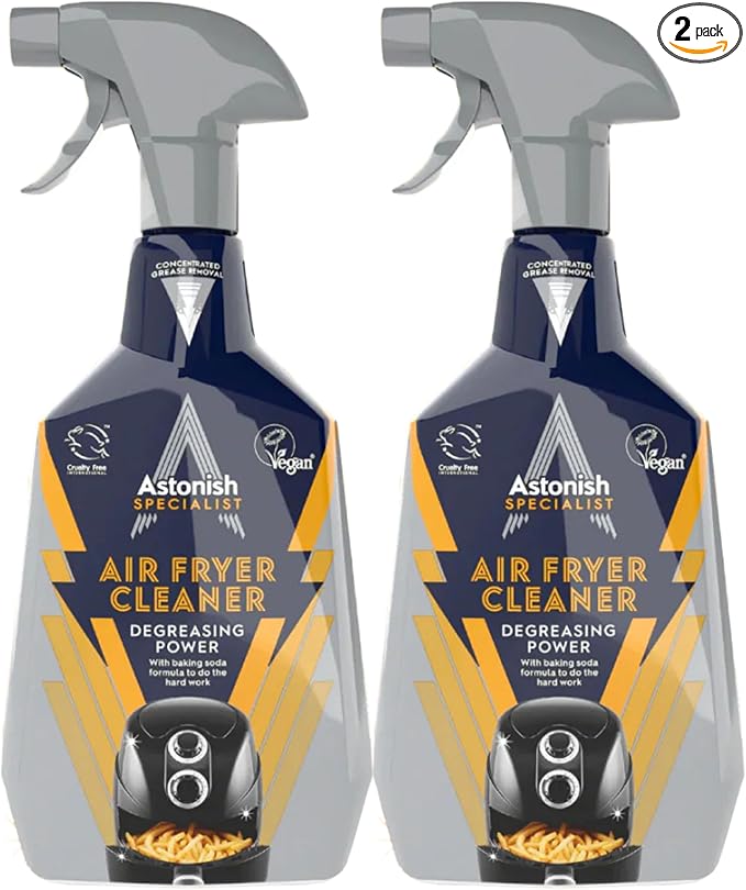 Astonish 750ml Specialist Air Fryer Cleaner Spray with Baking Soda, 2 Pack - Non Stick Safe Grease Remover, Food Residue Lifter, Quick Rinse Vegan Cruelty Free Kitchen Degreaser, No Scrub Formula