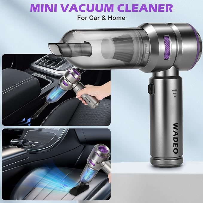 WADEO Handheld Vacuum Cordless, 4-in-1 21000PA Brushless Car Vacuum & 210000RPM Air Duster 7500mAh Battery Air Blower Wireless Handheld Vacuum for Car, Office and Home Cleaning