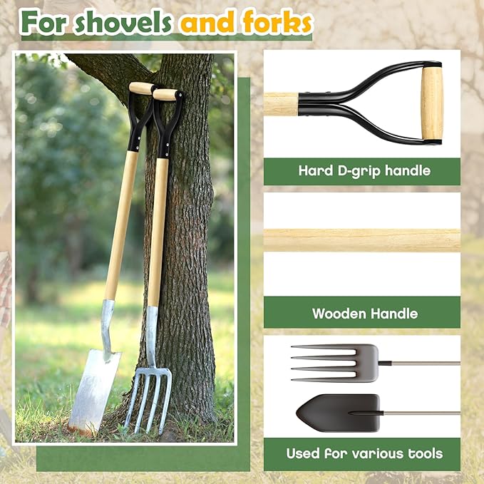 2 Pcs Spading Pitchfork Handle 30 Inch Wooden Shovel Handle Replacement D Shaped Pitch Fork Handles Replacement Tool for Shovel Scoop Hoe Rake Garden Digging