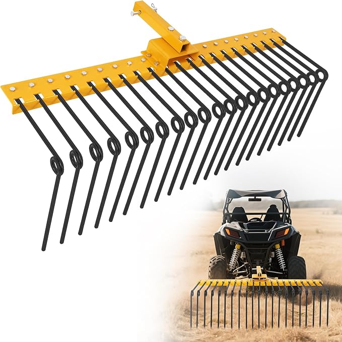 48 Inch Durable Pine Straw Rake Powder Coated Steel Landscape Rake Fits 2" Receiver for Lawn Tractors or ATV/UTV, Orange