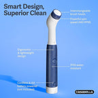 Casabella Power Scrubber Handheld Electric Spin Detail Scrubber for Cordless Cleaning Ergonomic Construction IPX 6 Water Resistance 440RPM Includes 3 Cleaning Heads, 10.4-Inch, White
