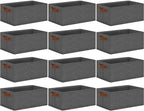 GhvyenntteS Small Fabric Storage Bins 12 Pack, 11.8" x 7.87" x 5.11" Storage Basket with Leather Handles, Closet Storage Bins for Shelves, Storage Baskets for Shelves, DVD Storage (Grey)
