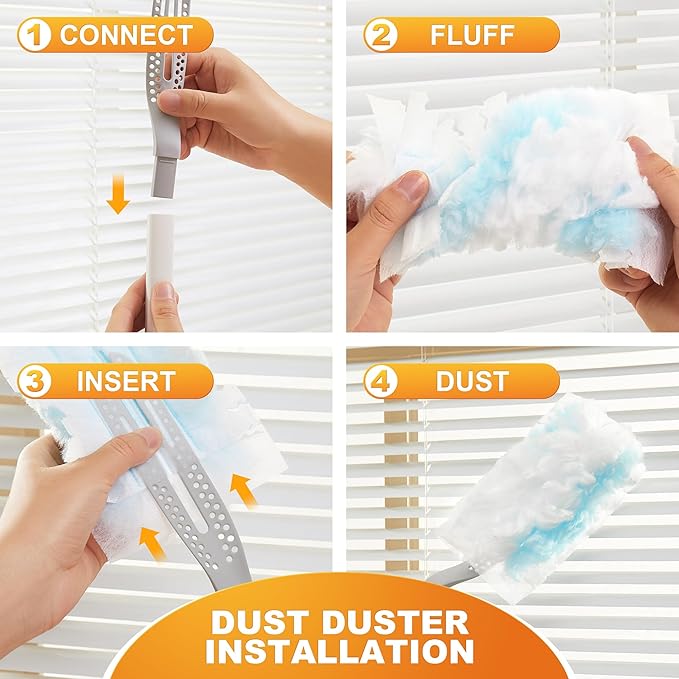 JOYMOOP Disposable Duster for Cleaning, with 1 Handles & 24 Ct Yellow Heavy Duty Refills for Swiffer Feather Duster, Household Cleaning Tool for Electronics, Dusting Furniture, Blinds