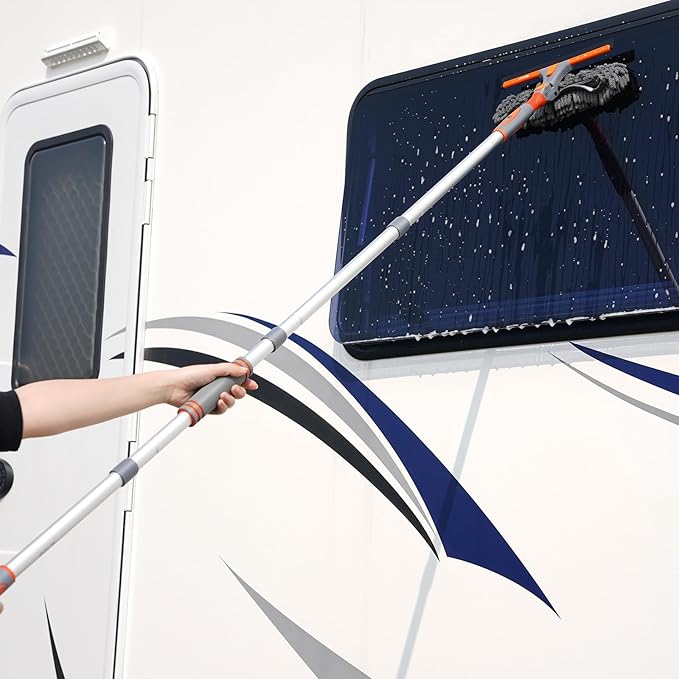 Eazer 89'' Squeegee Window Cleaner 2 in 1 Rotatable Window Cleaning Tool Kit with Extension Pole, Window Washing Equipment with Bendable Head for Indoor/Outdoor Window and Car Glass