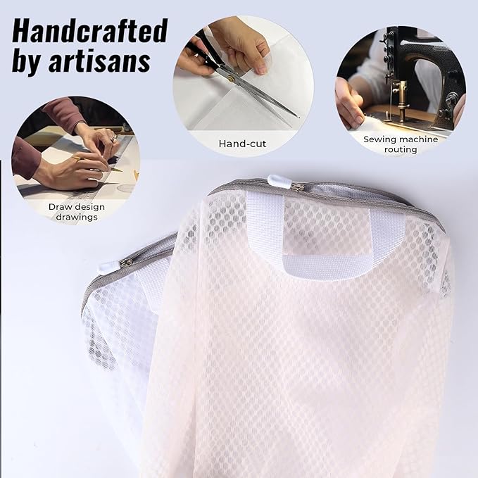 4 Pack Mesh Laundry Bag Mesh Laundry Bags Laundry with Handle for Washing Socks, Baby Items, Lingerie, Travel Garments (WHITE, 4)