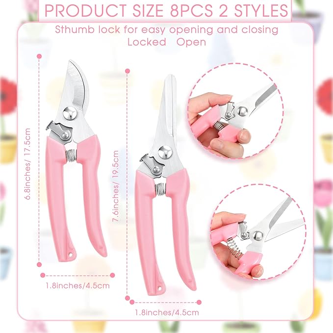 Jutom 8 Pcs Garden Shears Pruning Scissors Clippers Sharp Hand Pruners for Gardening Tools Cutting Flowers Trimming Plants Bonsai Fruits Picking, 4 Bypass Blade and 4 Straight Blade