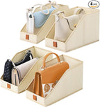 DIMJ Closet Organizers for Purses and Bag Storage, 4 Pack Small Storage Bins Foldable, Fabric Cube Baskets for Shelves, Wardrobe, Bedroom, Office, 5.9 x 11.8 x 6.7 in