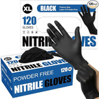 Fixwal Gloves for Cooking Food Prep, Black Disposable Nitrile Gloves, 4 Mil, 120 Count, Cleaning Service Gloves, Latex Free, Powder Free