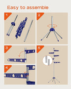 Clothes Drying Rack Foldable, 70.9 inch Tripod Drying Rack for 35 Pieces of Clothes, with Height-Adjustable Rotatable Clothes Rails, Space Saving, Stainless Steel, Blue and Silver CDR005Q01