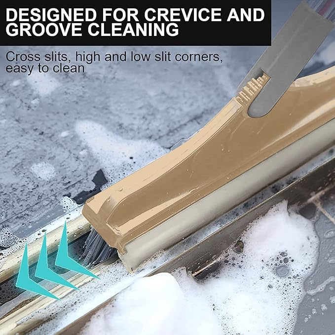 2 in 1 Floor Brush Scrubber with Long Handle Grout Brush 3 Poles 53.5'' New Upgrade Stiff Bristle Cleaning Scrub Brush with Squeegee 120°Rotating Tile Brush for Cleaning Bathroom Glass Patio Kitchen