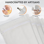 4-Piece White Large Durable Organic Cotton Mesh Laundry Bags with Sturdy Zippers and Breathable Mesh are Delicate Laundry Bags for Underwear, Clothes, Pants and Socks