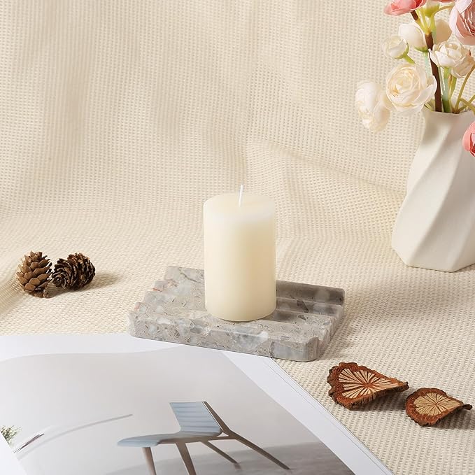 Soap Holder for Bathroom, Grey Marble Soap Dish for Kitchen Countertop, Soap Tray with Creative Wavy Design, Soap Saver for Bath Tub, Sponges, Italian Natural Stone