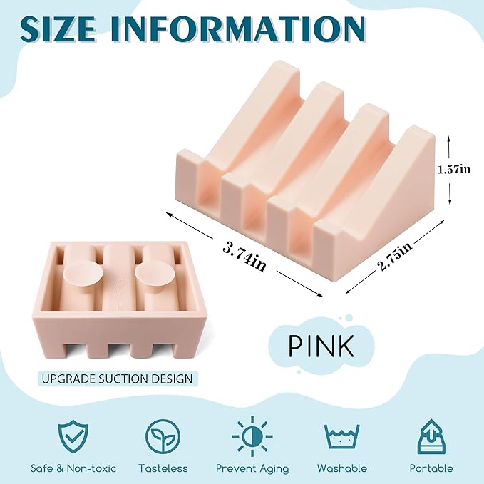 Silicone Soap Dish with Drain, Upgrade Double Suction Cups at The Bottom for Anti-Slip and Stability, Soap Dish Shower Waterfall Bar Soap Holder Tray with Drain Soap Holder (3, Pink)