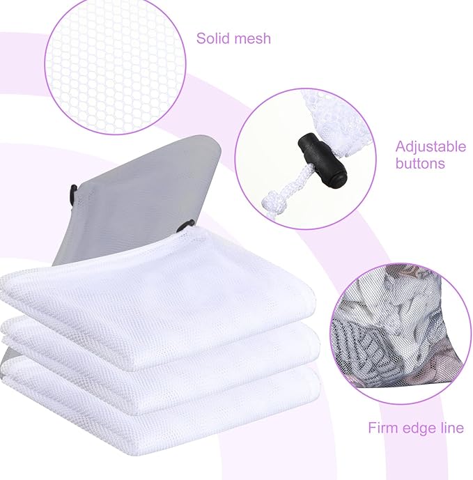 Berlune 30 Pack 24 x 36 Inches Large Mesh Bags for Laundry, Wash bags, Sturdy Mesh Material Closed with Drawstring, Factory, University, Dormitory, Travel and Apartment Dweller (White, Gray)