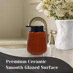 INGOFIN Ceramic Lotion Dispenser - 12 oz Refillable Hand Soap Dispenser Bathroom, Modern Liquid Soap Dispenser with Pump, Dish Dispenser for Kitchen,Kiln-Glazed Red