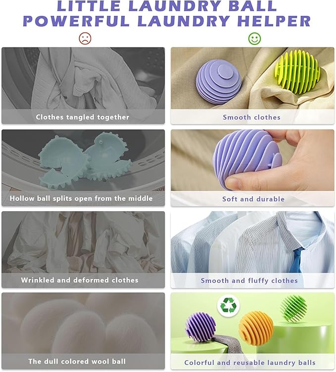 Reusable Dryer Balls Anti Static, 6 PCS Laundry Agitator Balls for Laundry, Non-Toxic Washing Balls Tangle Free for Washer, Softens Fabrics, Prevents Tangles, Enhances Cleaning (Large)