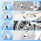 Electric Spin Scrubber, Full-Body IPX7 Waterproof Cordless Shower Scrubber with 8 Replaceable Heads, Upgraded Extension Handle, 2H Work Time, 2 Speeds for Bathroom Shower Tile Glass
