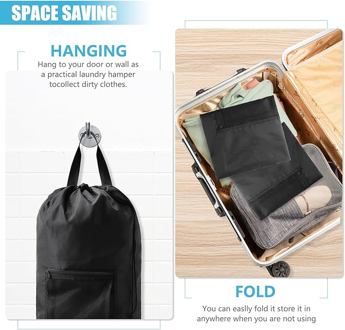 Laundry Bag Backpack,Olosar 2PCS Extra Large Travel Laundry Bag with Mesh Pocket & Adjustable Shoulder Straps,Dirty Clothes Travel Bag for College Students Dorm,Apartment(Black)