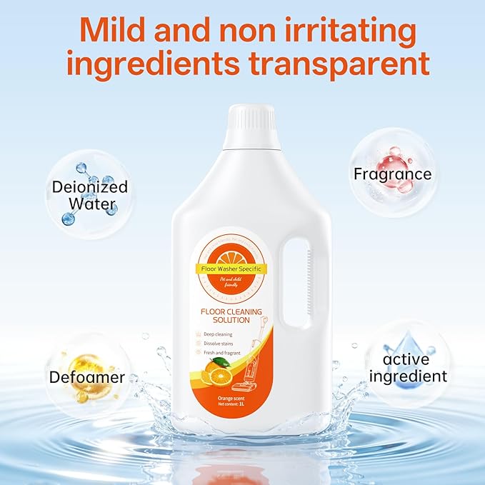 1L Orange Floor Cleaning Solution Compatible With Tineco/Bissell/Dreame And Shark, Fragrance Deodorization, Deep Cleans for Multiple Hard Floors, Suitable With Cordless Wet/Dry Vacuum