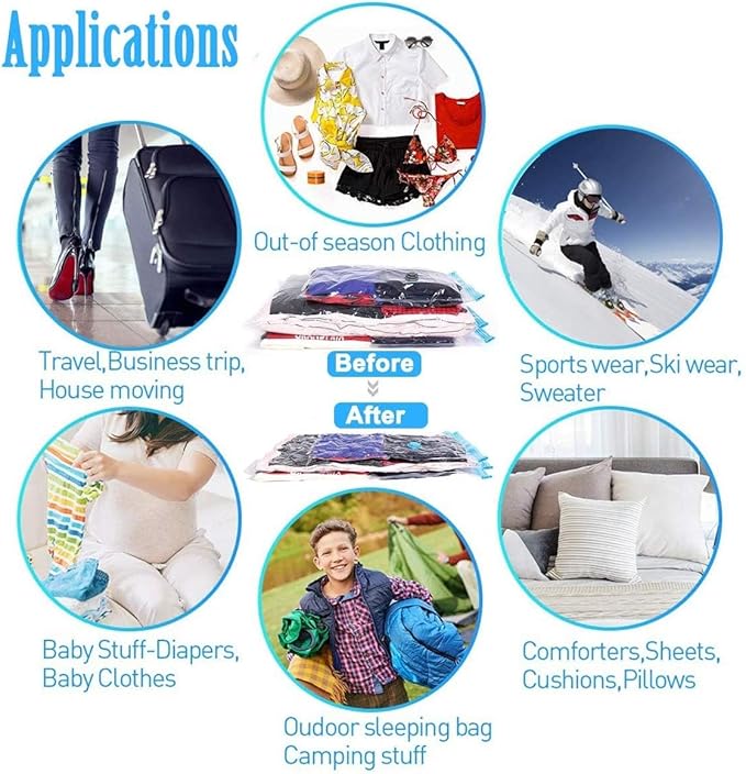 5 Pack Extra Jumbo Vacuum Storage Bags (51"x47"in Our Largest Size) Airtight Seal, Waterproof, Dustproof, for Clothes, Blankets, Comforters, Pillows, Bedding, Closet Organizing, Winter Storage.