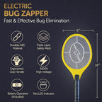 Bug Zapper 18" Electric Fly & Mosquito Swatter Racket - Outdoor/Indoor Killer for Flies, Battery-Operated Tennis Killing Zap, 3000 Volts Electronic Catcher, 2 AA Batteries Included - Yellow