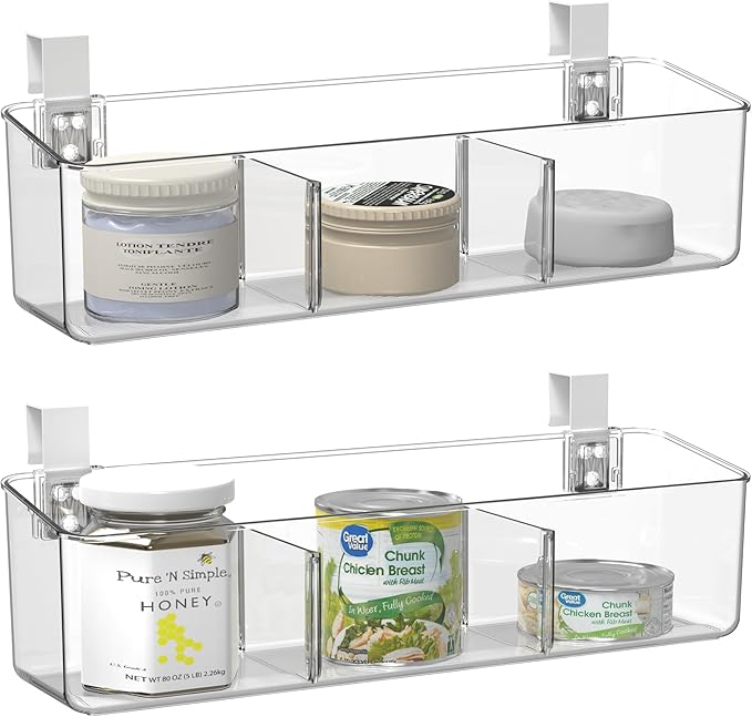 vacane 2 Pack Plastic Over Cabinet Door Organizer with Removable Hooks, Clear Hanging Baskets for Organizing Over the Cabinet Organizer Holder for Kitchen, Bathroom-Hang Outside or Inside Door-XL