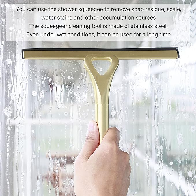 Shower Squeegee for Glass Doors, Stainless Steel Shower Squeegee, Window Cleaning Tools for Glass Doors Car Glass Bathroom Window Kitchen Mirror