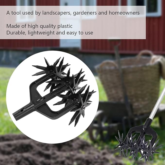 Garden Soil Scarifier, Rotating Cultivator Adjustable Manual Tiller Hand Tools Cultivators Tines Deep Plowing Aeration Reseeding Grass Mixing Loosening Handle Aerate Weed Cultivate Plant Reseed