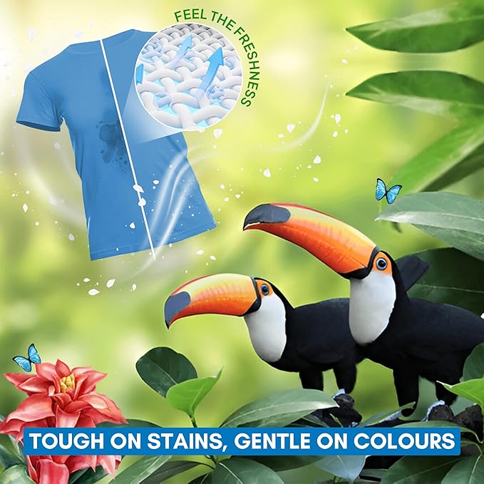 Laundry Detergent Sheets - Ultra Concentrated & Hypoallergenic - Deep Clean, Safe for Sensitive Skin, Plastic-Free & Non-Toxic - Works in Hot & Cold Water - (64 Loads 32 Sheets) - Tropical Jungles