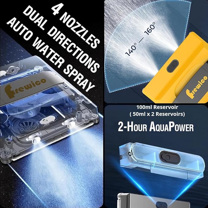Frewico Window Cleaning Robot, Intelligent Cleaning with 4-Nozzle Wide-Angle Spray Technology, Deep Edge Cleaning, 5600Pa Suction Power