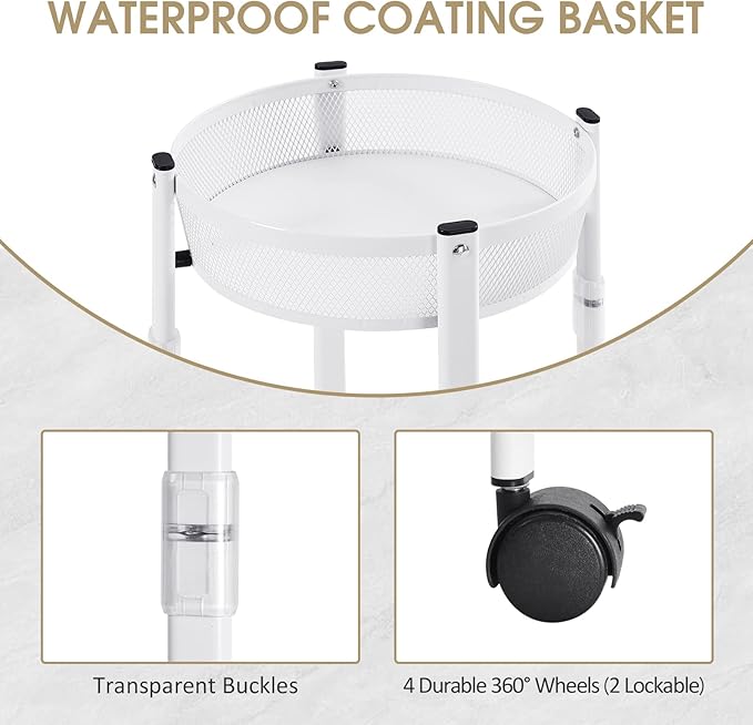 TOOLF 3-Tier Foldable Rolling Cart, Collapsible Metal Utility Cart with Wheels, No Assemble, Multifunction Storage Organizer Trolley for Kitchen, Bathroom, Dorm, Nursery, White