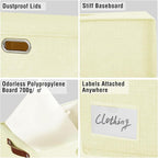 17" Large Collapsible Storage Bins with Lids, Stackable Closet Organizers with PU Handle and Labels, 3-Pack Decorative Fabric Storage Boxes for Home, Bedroom, Closet, Office, Nursery(Beige)