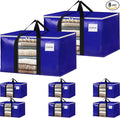 BlissTotes 8 Pack Moving Bags with Clear Window, Storage Bags with Strong Carrying Handles & Zippers,Large Packing Bags for Saving Space, Alternative to Moving Boxes(Blue,24 Gallon)