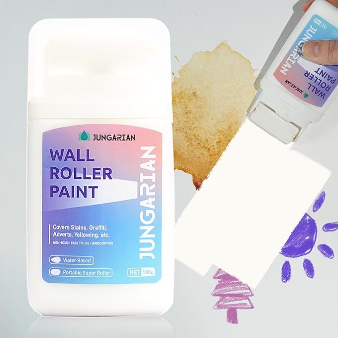 Wall Paint Kit - 2X Concentrated Formula Wall Repair Roller Superior Coverage & No Dripping - Water-Based Touch Up Paint Roller Kit for Remove Graffiti, Stains, Yellowing - 100g, Ivory White