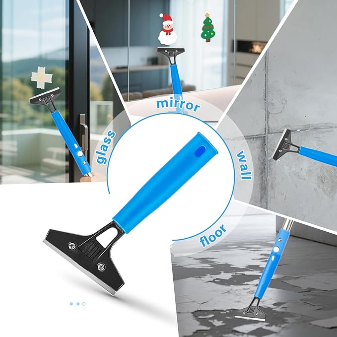 75'' Window Squeegee Cleaner Tool, Professional Window Cleaning Kit for Glass with 360° Rotation & Extension Pole- Glass Cleaner Tool with Scrubber for Windows,Glass,Bathroom,Shower