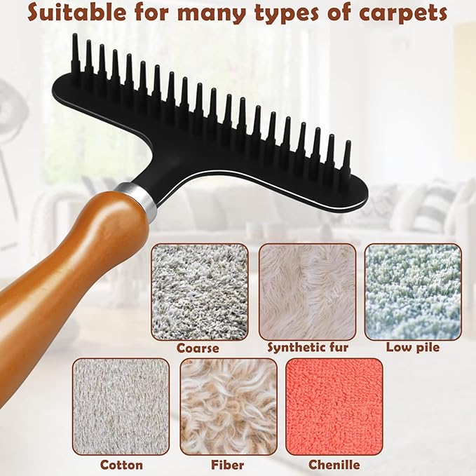 2 Pcs Hand Held Carpet Rake to Fluff Matted Carpets, Portable Rug Rake for Pet Hair Removal
